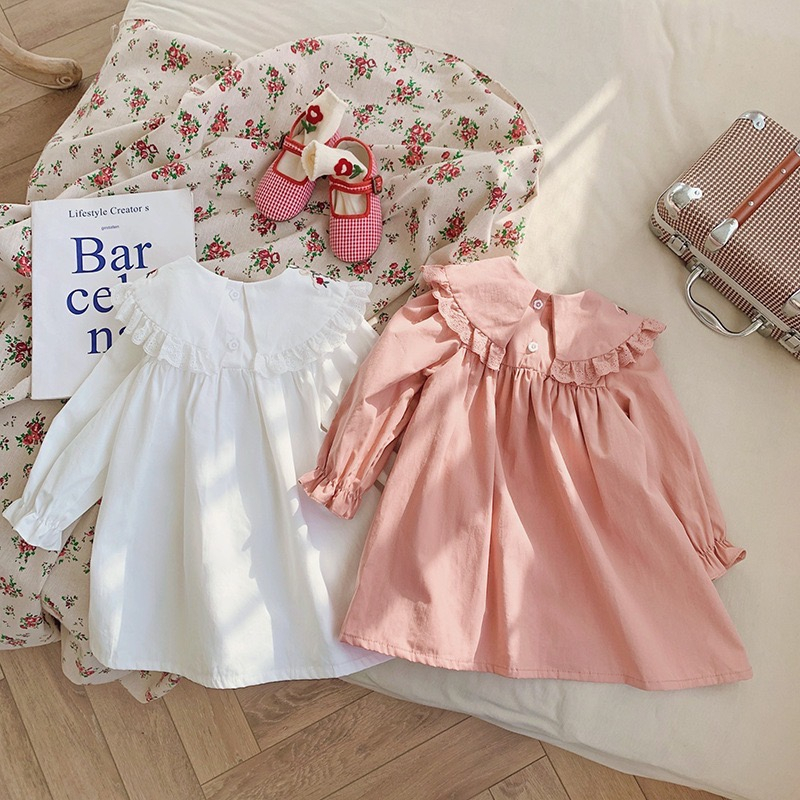 Little Moly Dress Lengan Panjang Bordir Flowers Kerah Korea Anak Perempuan Premium Import SD080 - Gambar 4