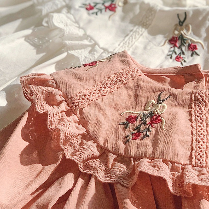 Little Moly Dress Lengan Panjang Bordir Flowers Kerah Korea Anak Perempuan Premium Import SD080 - Gambar 6
