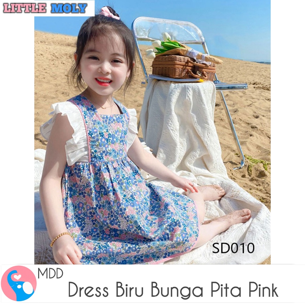 Dress Biru Bunga Pink SD010 I Dress Anak Premium Import
