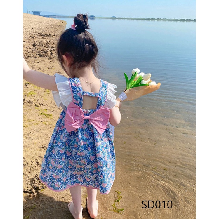 Dress Biru Bunga Pink SD010 I Dress Anak Premium Import - Gambar 3