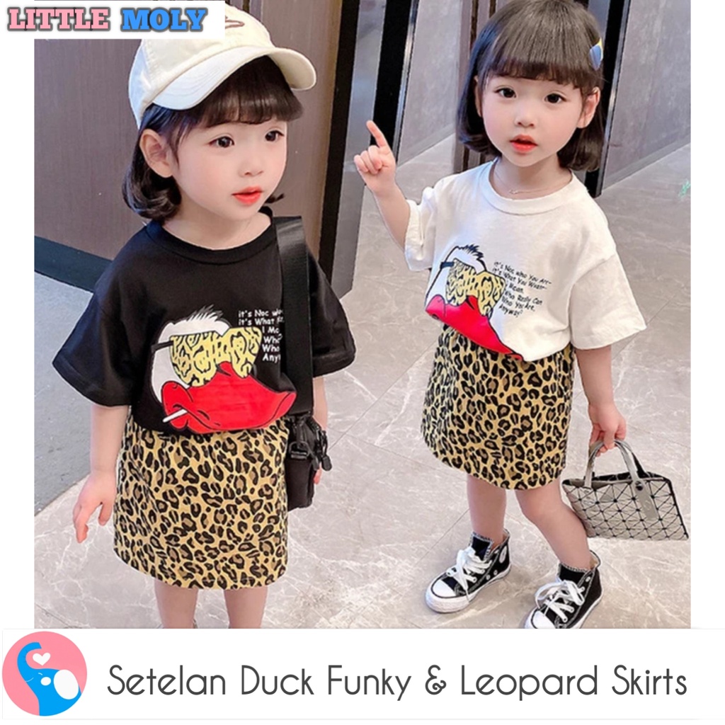 Setelan Duck Funky dan Leopard Skirts SD049 SD050 I Setelan Dress Anak Perempuan Import