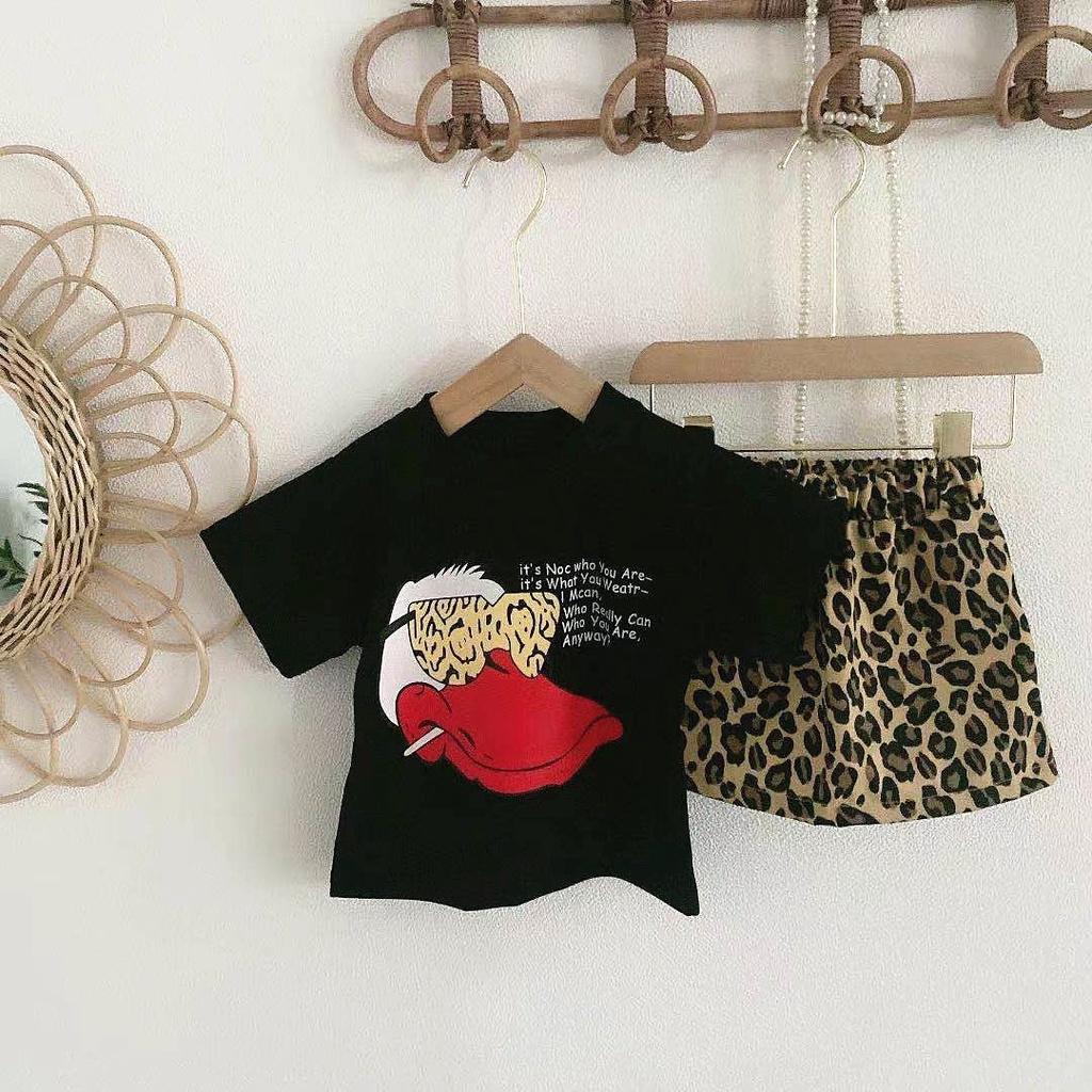 Setelan Duck Funky dan Leopard Skirts SD049 SD050 I Setelan Dress Anak Perempuan Import - Gambar 4