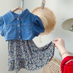 Little Moly Dress One Set Floral Rompi Jeans Import SD089