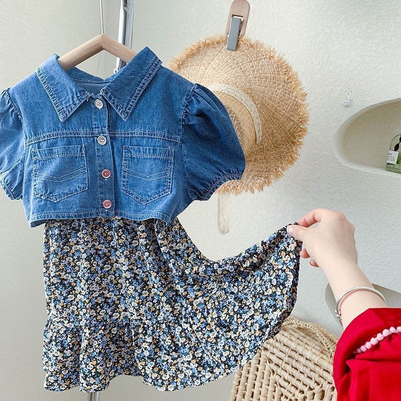 Little Moly Dress One Set Floral Rompi Jeans Import SD089