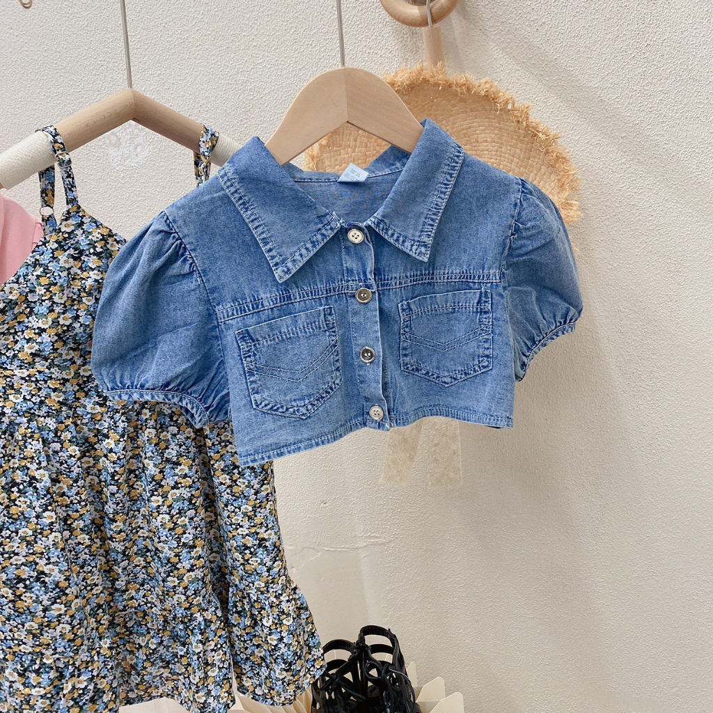 Little Moly Dress One Set Floral Rompi Jeans Import SD089 - Gambar 3
