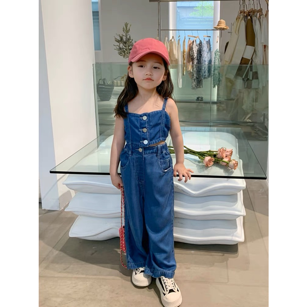 Little Moly Setelan Crop Top Celana Panjang Jeans Anak Perempuan Premium Import SBC045 - Gambar 2