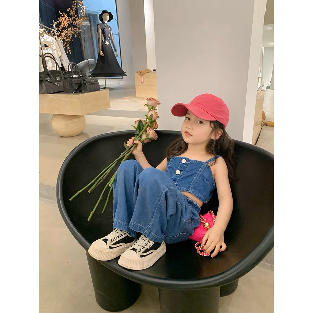 Little Moly Setelan Crop Top Celana Panjang Jeans Anak Perempuan Premium Import SBC045 - Gambar 4