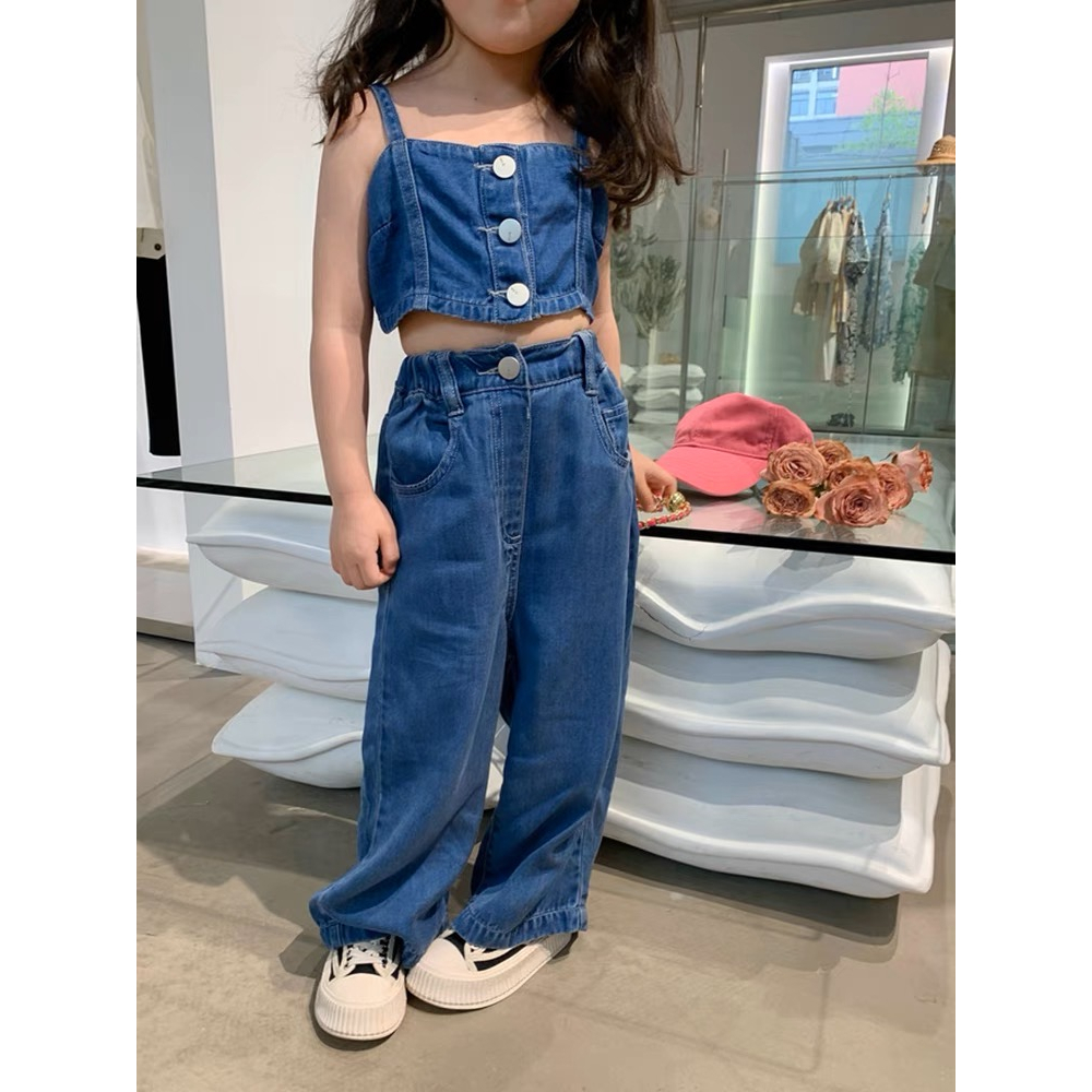Little Moly Setelan Crop Top Celana Panjang Jeans Anak Perempuan Premium Import SBC045 - Gambar 7