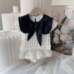 Little Moly Setelan Celana Pendek Anak Perempuan Bulbul White Ribbon Premium Import SBC047