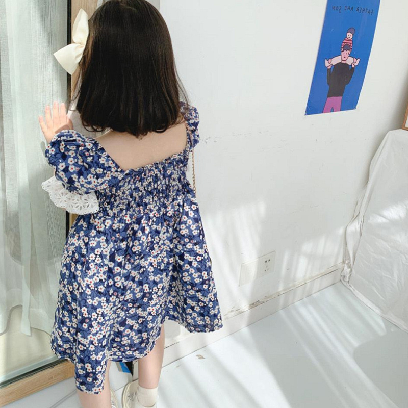 Little Moly Dress Floral Blue Renda Korean Style Premium Import SD081 - Gambar 2