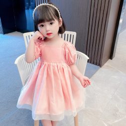Little Moly Dress Party Puff Pink Organza Anak Import SD075