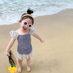 Little Moly SD068 Setelan Dress Gingham Polkadot Puff Anak Korea Premium Import