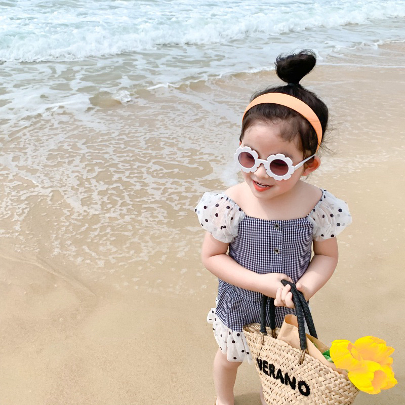 Little Moly SD068 Setelan Dress Gingham Polkadot Puff Anak Korea Premium Import - Gambar 3
