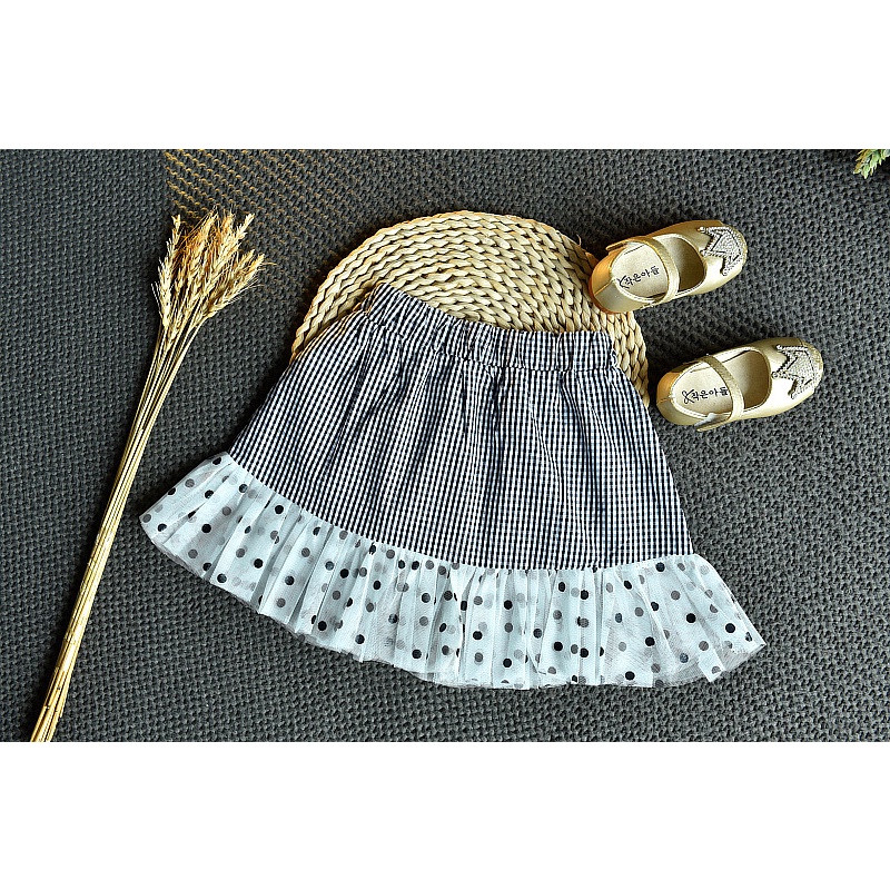 Little Moly SD068 Setelan Dress Gingham Polkadot Puff Anak Korea Premium Import - Gambar 7