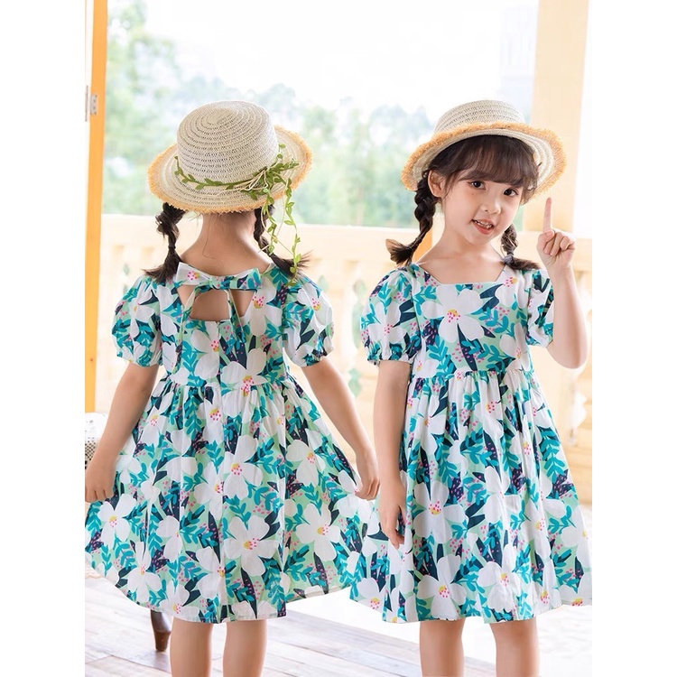Dress Puff Sleeves Anak Korea Style Premium Import SD058 - Gambar 2