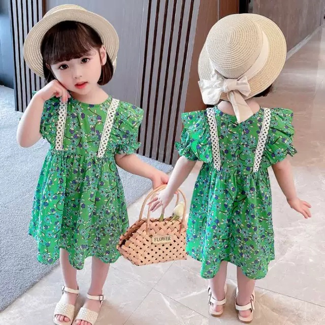 Dress Puff Sleeves Anak Korea Style Premium Import SD058 - Gambar 4