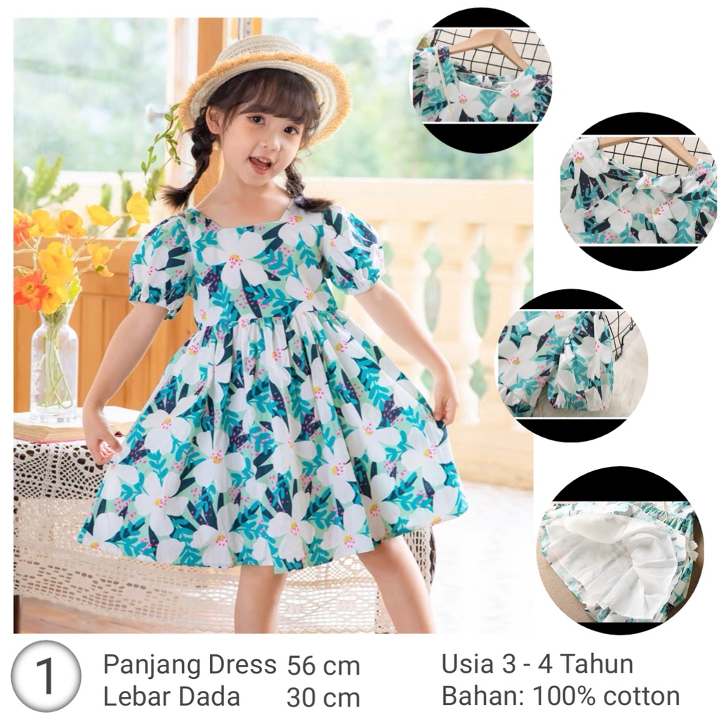 Dress Puff Sleeves Anak Korea Style Premium Import SD058 - Gambar 6