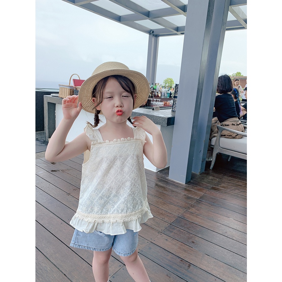 Little Moly B050 Tanktop Bordir Flowers lace Atasan anak perempuan Korea Premium Import - Gambar 2