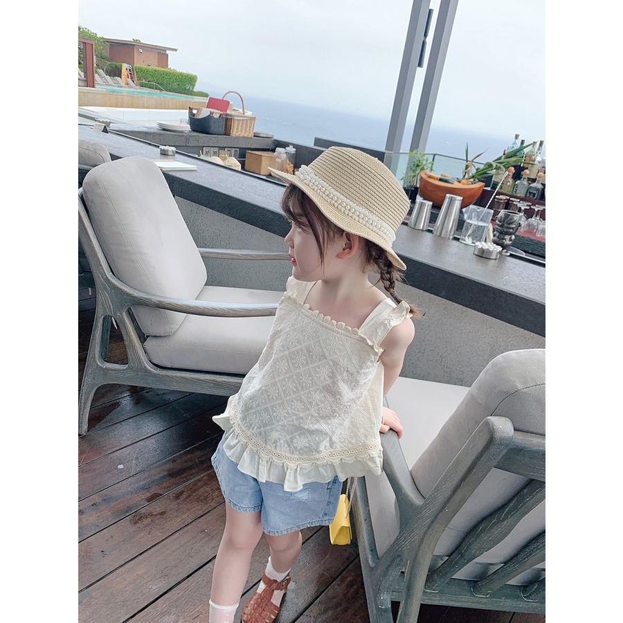 Little Moly B050 Tanktop Bordir Flowers lace Atasan anak perempuan Korea Premium Import - Gambar 3
