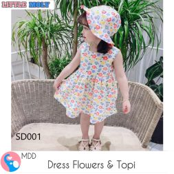 Dress Flower + Topi SD001 Premium I Dress anak-anak Import