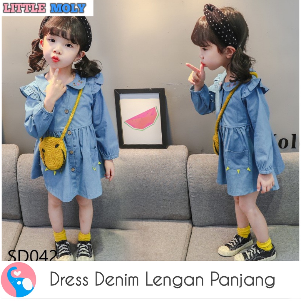 Dress Denim Lengan Panjang SD042 I Dress Anak Perempuan Import