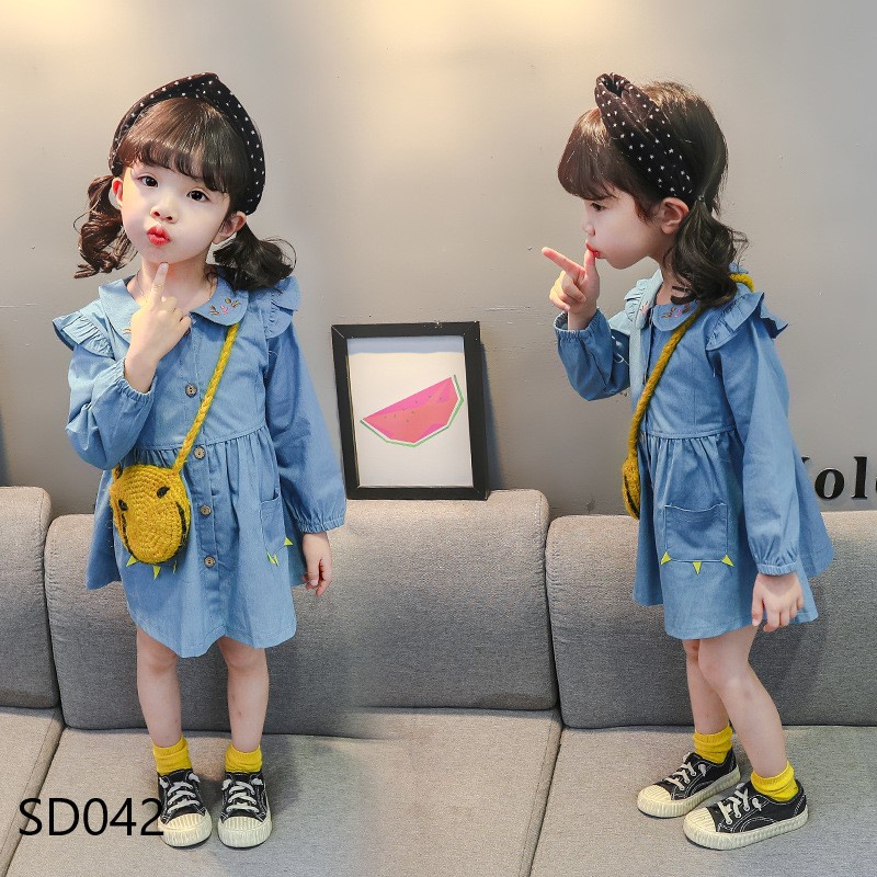 Dress Denim Lengan Panjang SD042 I Dress Anak Perempuan Import - Gambar 2