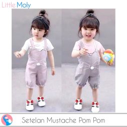 Setelan Mustache Pom Pom SBC004 SBC005 I Setelan Anak Cewek Import