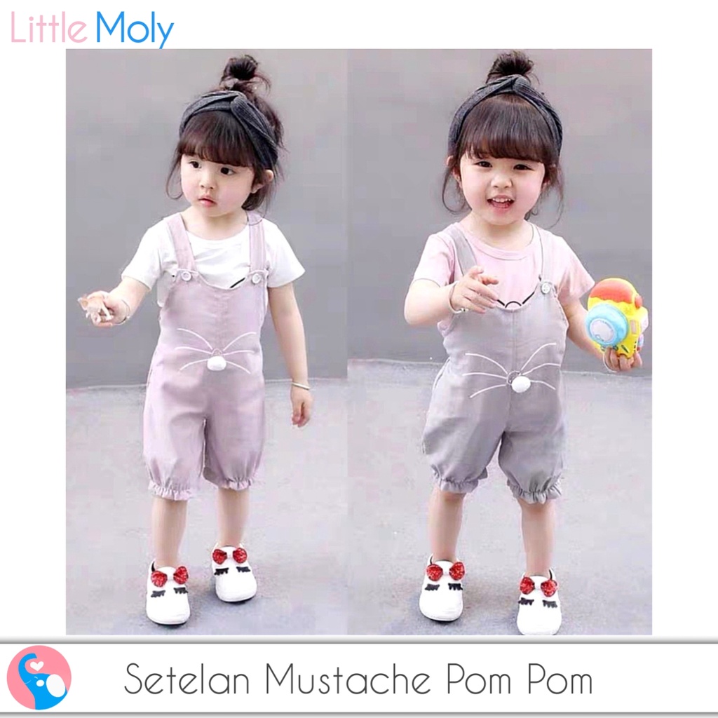 Setelan Mustache Pom Pom SBC004 SBC005 I Setelan Anak Cewek Import
